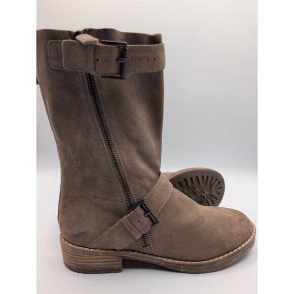 Eileen Fisher Log Two Buckle Mid Shaft Oatmeal Suede Boots Size 6.5 - Picture 8 of 10